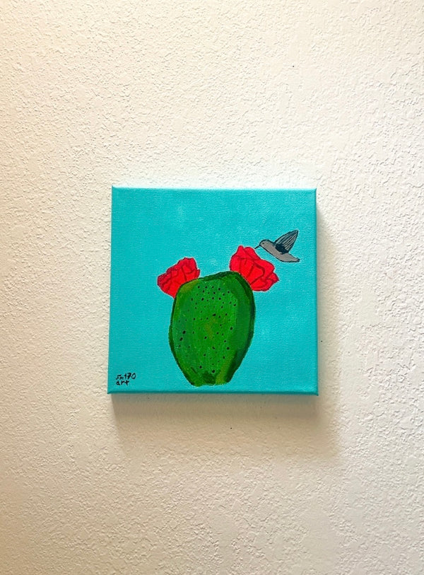 Blooming Prickly Pear & Hummingbird #1