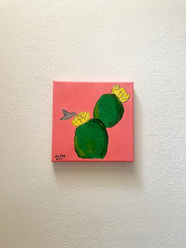 Blooming Prickly Pear & Hummingbird #2