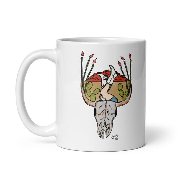 Desert Skull with Ocotillo White glossy mug