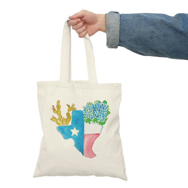 Texas Prickly Pear and Blue Bonnets Natural Tote Bag