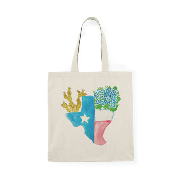 Texas Prickly Pear and Blue Bonnets Natural Tote Bag