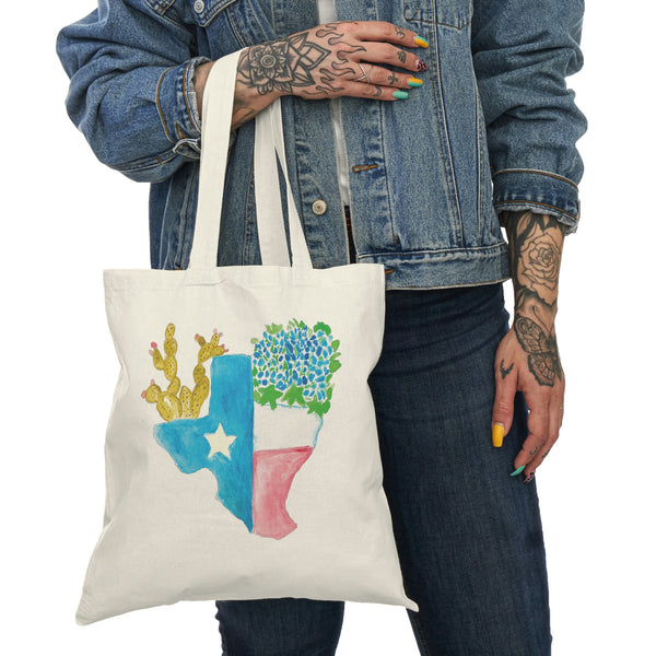 Texas Prickly Pear and Blue Bonnets Natural Tote Bag