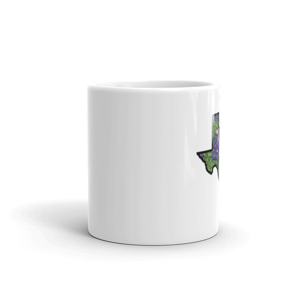 Blue Bonnet Texas Shape White glossy mug
