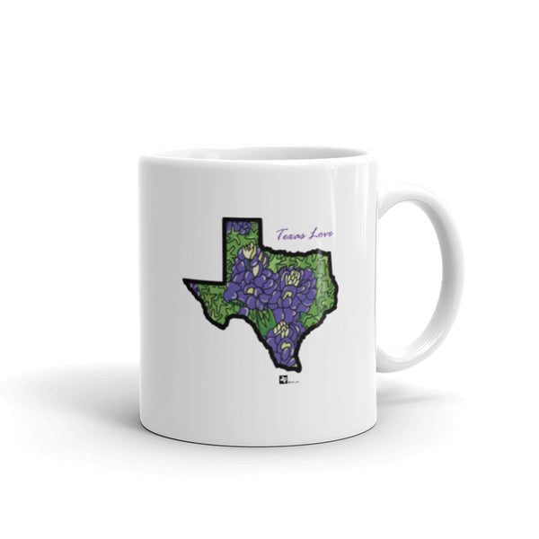 Blue Bonnet Texas Shape White glossy mug
