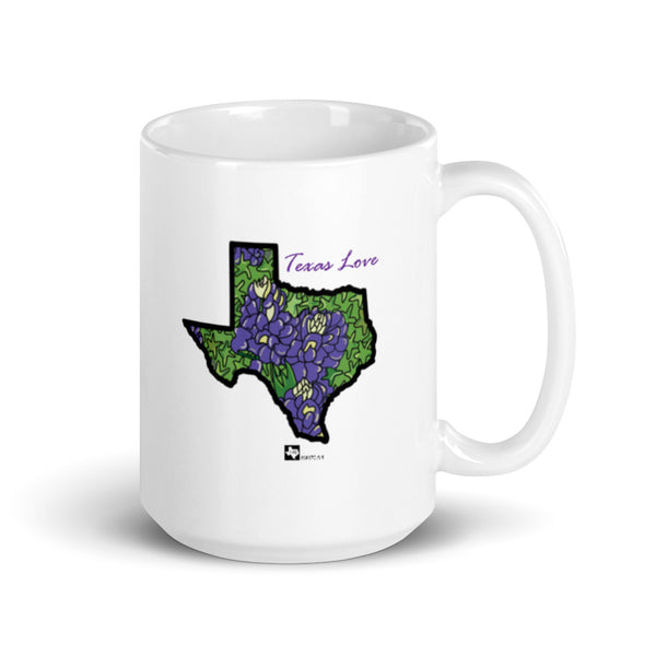 Blue Bonnet Texas Shape White glossy mug